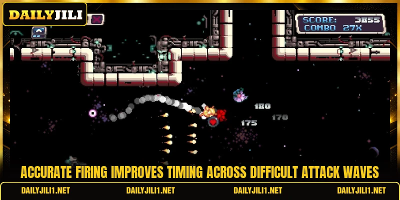 Accurate firing improves timing across difficult attack waves