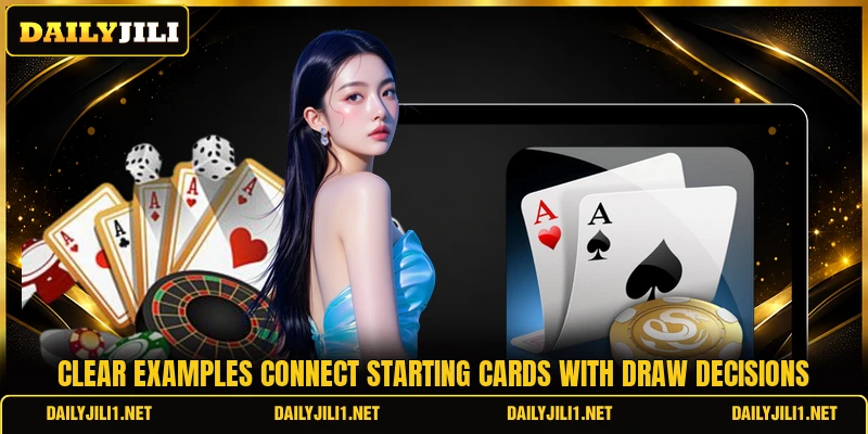 Clear examples connect starting cards with draw decisions