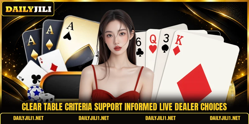 Clear table criteria support informed live dealer choices
