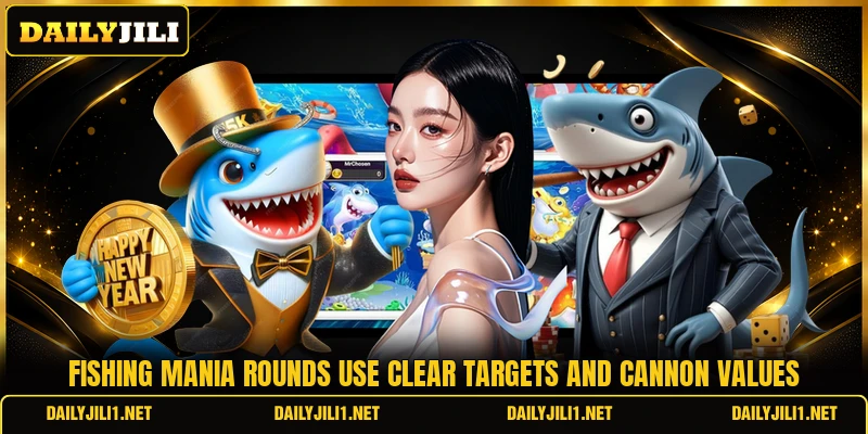 Fishing Mania rounds use clear targets and cannon values