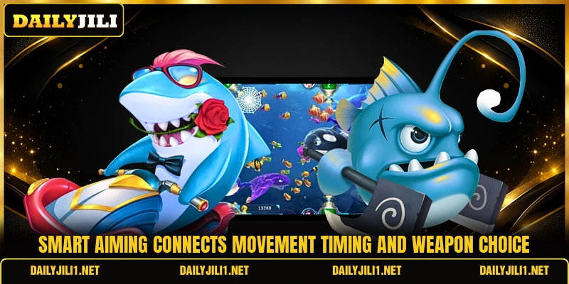 Smart aiming connects movement timing and weapon choice